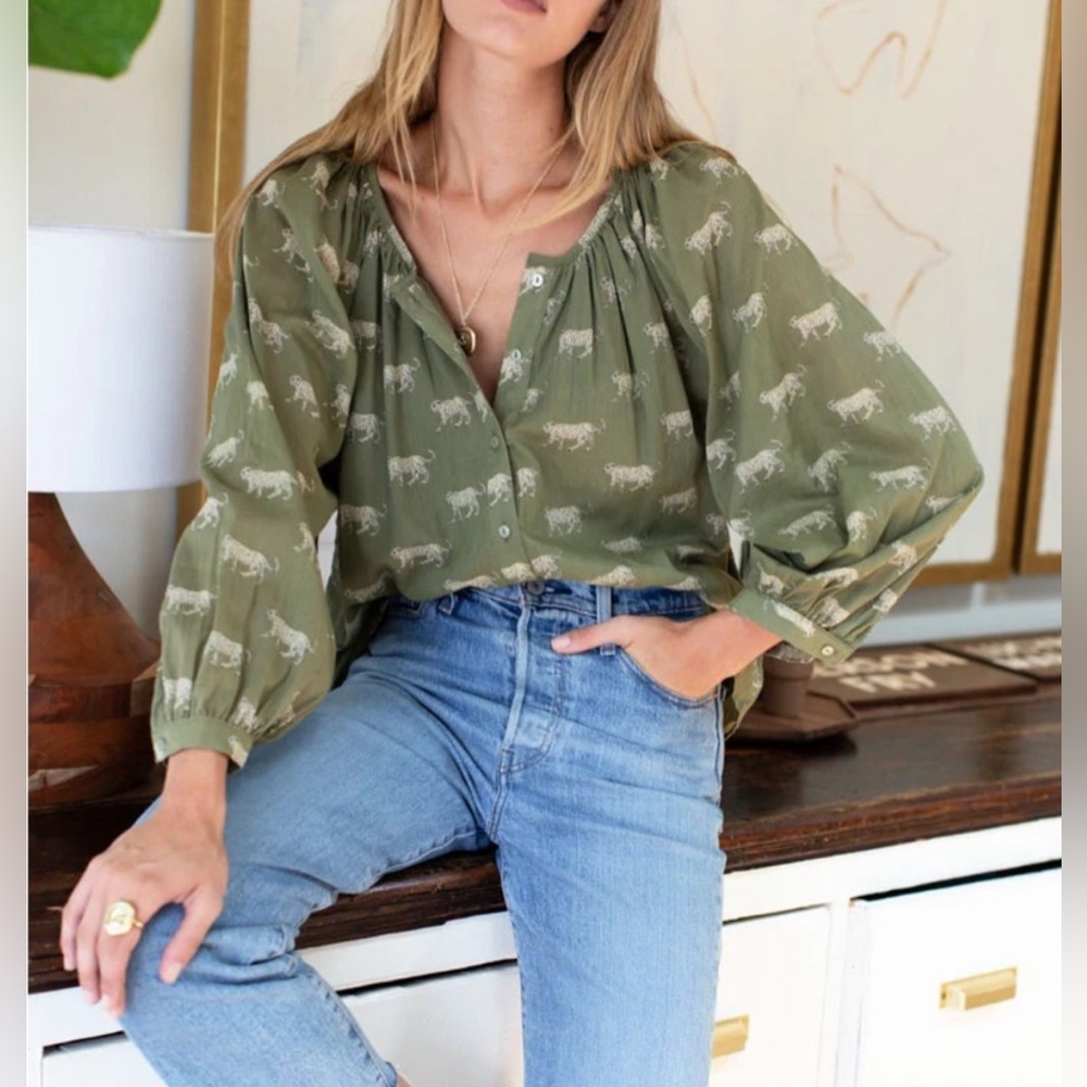 Emerson Fry India Collection Frances Blouse with Cheetah Print - Picture 2 of 9